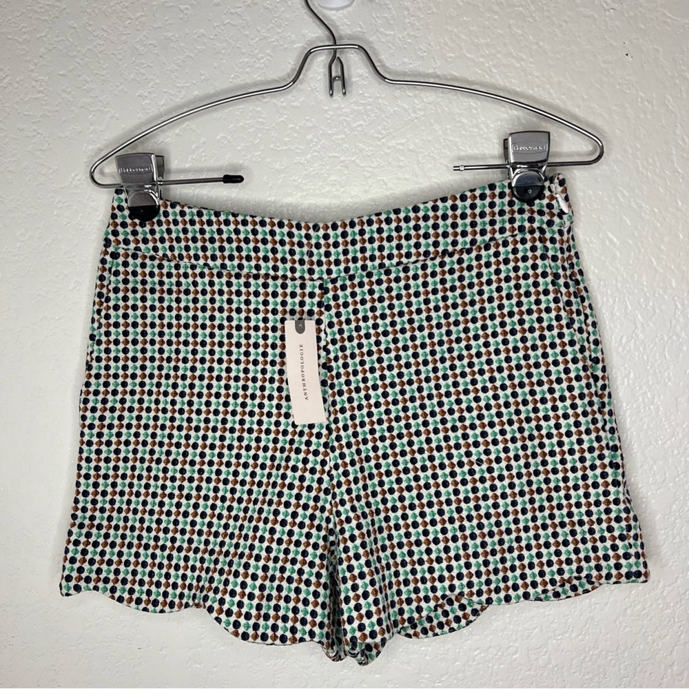 Nwt Anthropologie Womens Mid Rise Polka Dot Shorts Green White Navy Size 2
